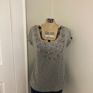 Banana Republic gray sequin scoop neck 100% Cotton short sleeve casual top